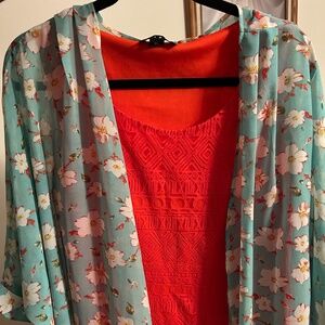 Flower Shawl with L Red Tribal Top